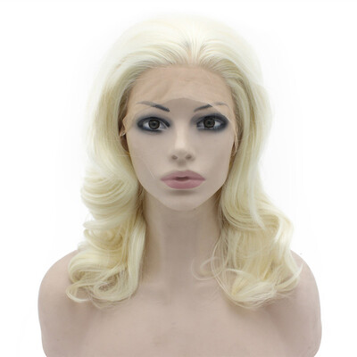 

16inch Medium Long Wavy Heat Friendly Fiber Hair Blonde Natural Lace Front Wig