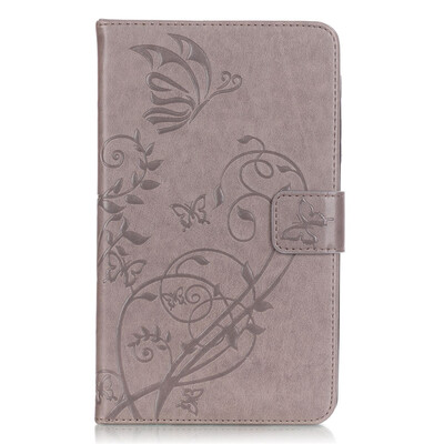 

Gray Flower Design PU Leather Flip Cover Wallet Card Holder Case for SAMSUNG T815