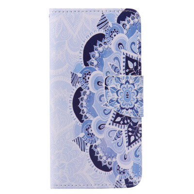 

Blue Flower Design PU Leather Flip Cover Wallet Card Holder Case for HUAWEI P9