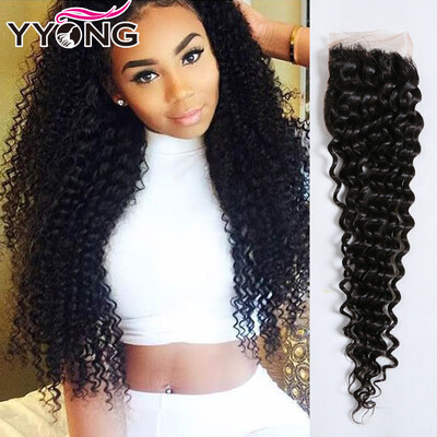 

New Arrival Virgin Indian Kinky Curly Closure 100% Human Hair Lace Closure 4X4 YYONG Hair Products Natural Color 1B Free Shipping