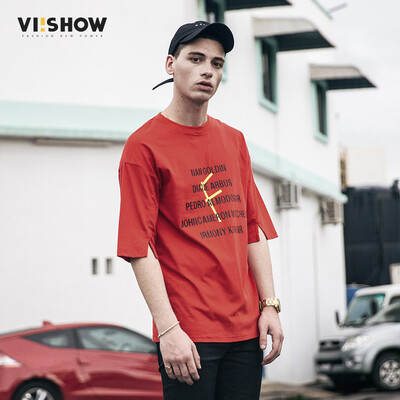 

Village Roadshow viishow круглый пуловеры шею с коротким рукавом футболки мужчин случайные мужские короткие футболки письма печать футболка красный прилив TD14101721 S