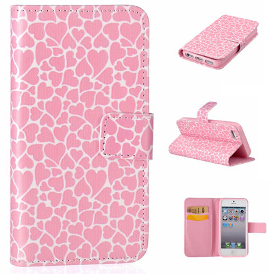 

Lovely Heart Design PU Leather Flip Cover Wallet Card Holder Case for IPHONE 5S/5SE
