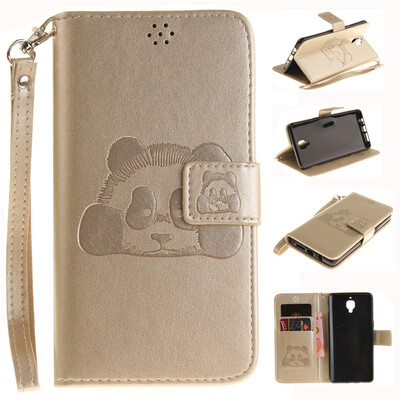 

Gold Panda Style Embossing Classic Flip Cover with Stand Function and Credit Card Slot for OnePlus 3