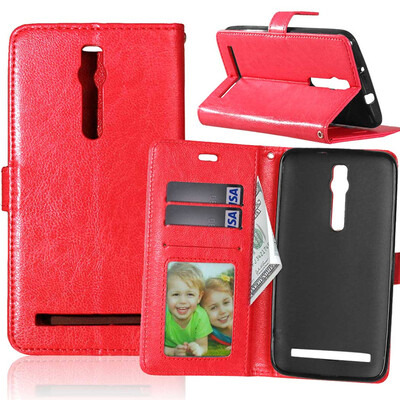 

Red Style Classic Flip Cover with Stand Function and Credit Card Slot for Asus Zenfone 3 ZS550ML
