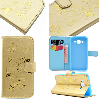 

Gold Hot Stamping Foil Gold Design PU Leather Flip Cover Wallet Card Holder Case for Samsung GALAXY J5