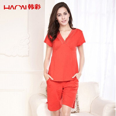 

Han Choi HACAI pajamas women short sleeves 2017 summer modal home service suit red 17095