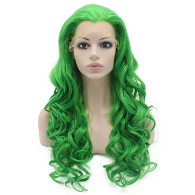 

Long Wavy Hand Tied Synthetic Lace Front Green Cosplay Party Wig