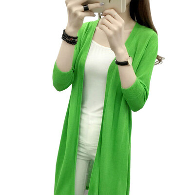 

Fu Bixian FUBIXIAN seven-point sleeve in the long section of the jacket loose outside the knitting cardigan T30003 green M
