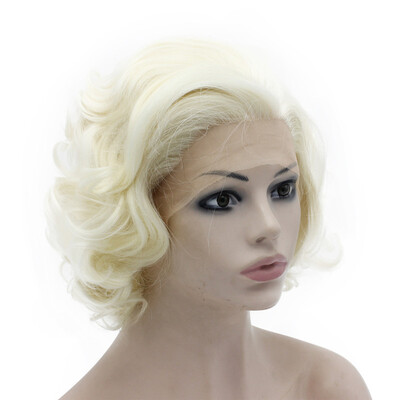

Short Curly Half Hand Tied Lace Front Light Blonde Stylish Wig