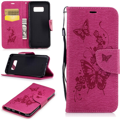 

Rose Butterfly Style Embossing Classic Flip Cover with Stand Function and Credit Card Slot for Samsung Galaxy S8
