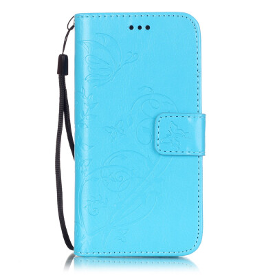 

Blue Flower Design PU Leather Flip Cover Wallet Card Holder Case for IPHONE 7