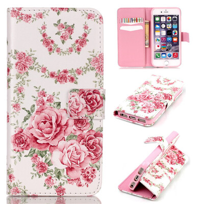 

Pink Rose Design PU Leather Flip Cover Wallet Card Holder Case for IPHONE 5