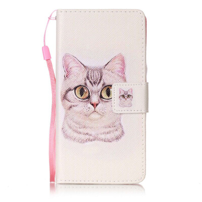 

Short Hair Cat Design PU Leather Flip Cover Wallet Card Holder Case for Wiko Lenny 3