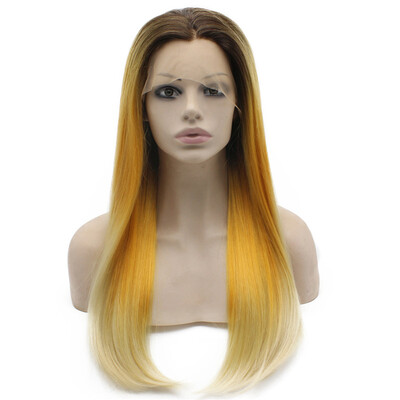 

Iwona Synthetic Hair Lace Front Long Stright Ombre Orange Blonde Two Tone Wig
