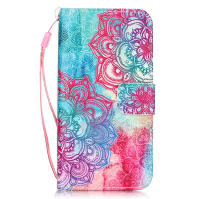 

Colorful Flower PU Leather Flip Cover Wallet Card Holder Case for Iphone 7