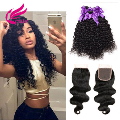 

8A Unprocessed Human Virgin Hair Brazilian Kinky Curly Hair With ClosureBrazilian Curly Virgin Hair With Closure Free Shipping