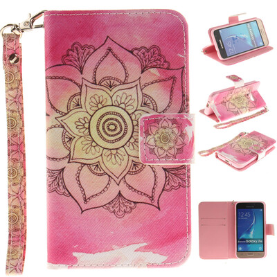 

Pink flower Design PU Leather Flip Cover Wallet Card Holder Case for SAMSUNG GALAXY J1 2016 J120