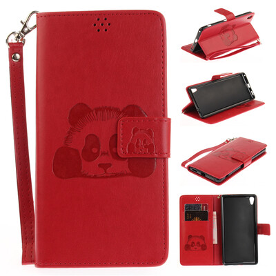 

Red Panda Style Embossing Classic Flip Cover with Stand Function and Credit Card Slot for SONY Xperia XA Ultra/C6