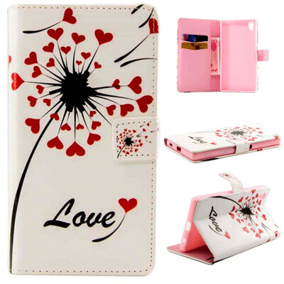 

Love heart dandelion Design PU Leather Flip Cover Wallet Card Holder Case for SONY Xperia Z5