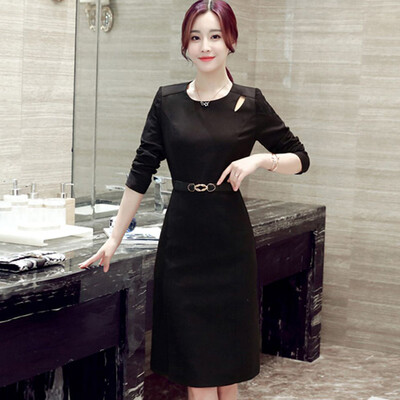 

Сибай дома 2017 весной и летом корейский темперамент Тонкий был тонкий большой сексуальный с длинными рукавами платье женщины S71R0026A10M черный M