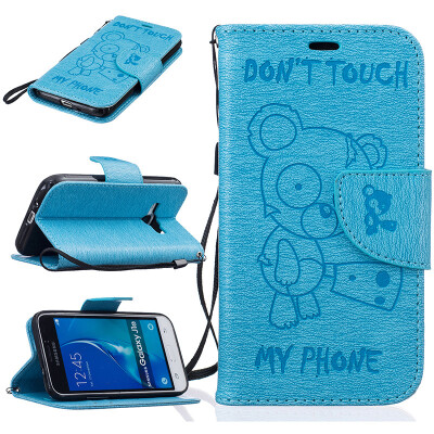 

Light blue Bear Style Embossing Classic Flip Cover with Stand Function and Credit Card Slot for SAMSUNG Galaxy J1 2016/J120F