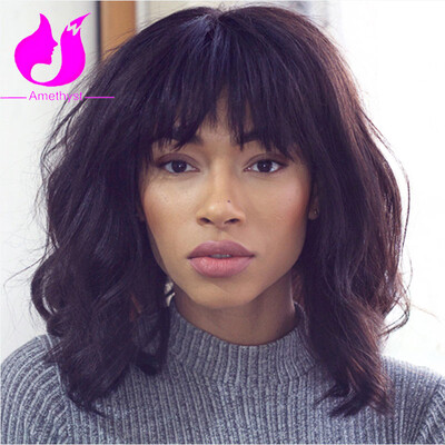 

Amethyst Short Bob Human Hair Wigs With Bangs 8A Unprocessed Virgin Brazilian Human Hair Full Lace Wigs