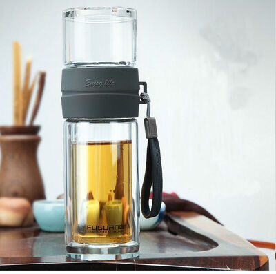 

Double Wall Clear Glass Gongfu Tea Thermos Flask With Separate Cup 220ml G1312