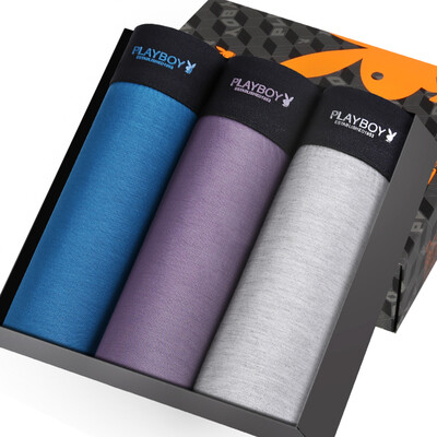 

Playboy men&39s underwear flat pants pants ice silk men&39s underwear sexy four-legged trousers 3 gift box purple purple green lavender combination installed XXXL