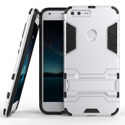 

Silver Slim Robot Armor Kickstand Shockproof Hard Rugged Rubber Back Case For Google Pixel XL
