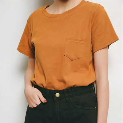 

City plus CITYPLUS fashionable fashion simple pocket round neck short sleeve T-shirt female CWTD173367 brown all