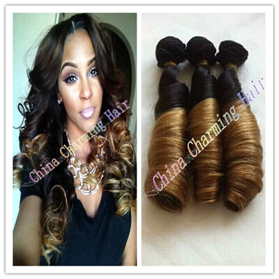 

7A Непроработанный Aunty Funmi Hair 1b / 27 Honey Blonde Ombre Two Tone Hair 100% Virgin Brazilian Bouncy Romance Curl 3pcs Lot