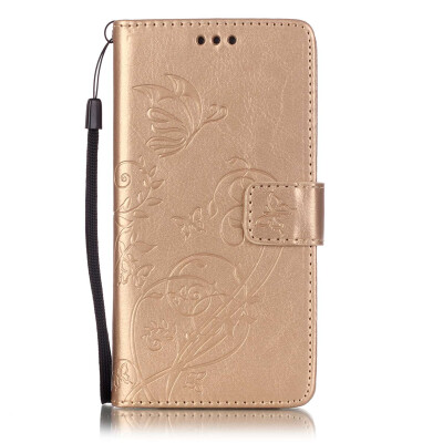 

Gold Flower Design PU Leather Flip Cover Wallet Card Holder Case for HUAWEI P9