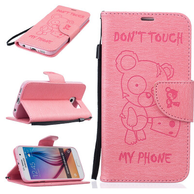 

Pink Bear Style Embossing Classic Flip Cover with Stand Function and Credit Card Slot for SAMSUNG GALAXY S6