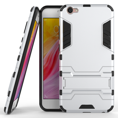 

Silver Slim Robot Armor Kickstand Shockproof Hard Rugged Rubber Back Case For VIVO Y67