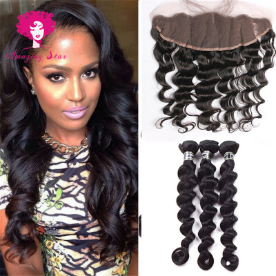 

Amazing Star Hair Malaysian Virgin Hair 3 Bundles with 13x4 Lace Frontal Loose Wave Human Hair Weave with Frontal Top Quality