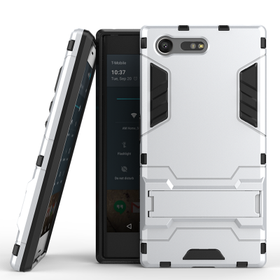 

Silver Slim Robot Armor Kickstand Shockproof Hard Rugged Rubber Back Case For SONY Xperia X Compact