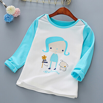 

Ouma Babe children&39s clothing girls long-sleeved T-shirt in the big children&39s shirt fashion girls children&39s bottoming shirt M0033 blue 120 yards