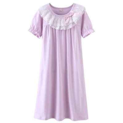 

Parents and children (KIDS MAM & DAD) children's sleep dress girls sleep dress fashion lace short-sleeved big children's parent-child sleep dress 86501 purple 110