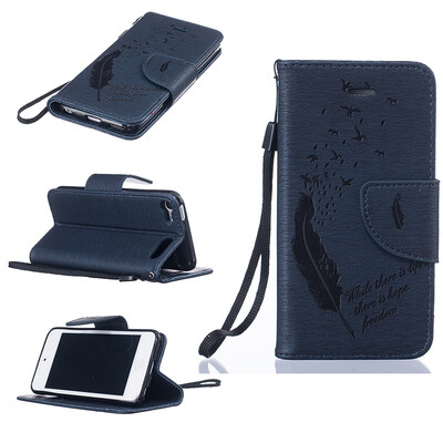 

Dark blue Feathers and birds Style Embossing Classic Flip Cover with Stand Function and Credit Card Slot for IPHONE Touch 5/6