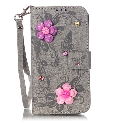 

Gray Butterfly Style PU Leather Flip Cover Wallet Card Holder Case for SAMSUNG J510