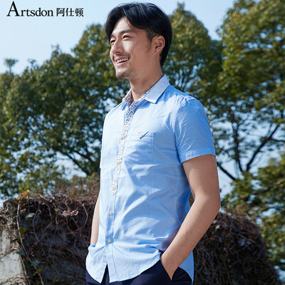 

Астон Летний бизнес повседневная мужская рубашка с коротким рукавом Мода Slim Young Shirt Sky Blue 175 / L A15217523