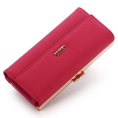 

AIM 女士长款钱包 牛皮手拿包大容量欧美钱夹女式皮夹手包 N121 玫红色