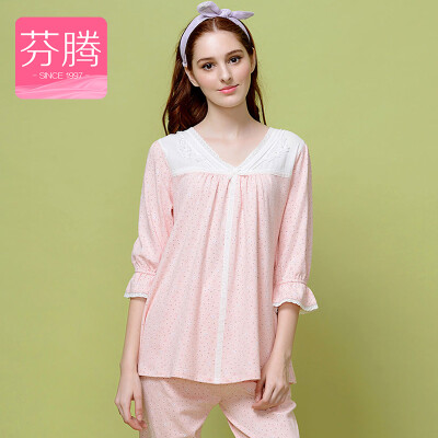 

Jingdong supermarket] Fenteng Fenteng pajamas women spring floral seven-point sleeve sets of home clothing set J9613425