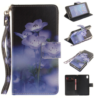 

Blue flower Design PU Leather Flip Cover Wallet Card Holder Case for SONY Xperia Z2