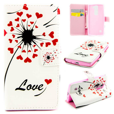 

Love heart dandelion Design PU Leather Flip Cover Wallet Card Holder Case for LG Magna H502