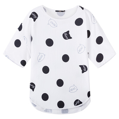 

Semir Lady Cute Paddle Round Collar T-Shirt Top Shirt Korean version 19017010204 White Black T