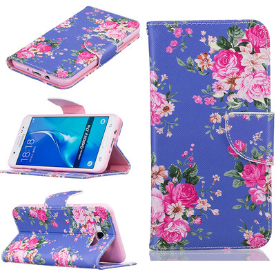 

Purple flowers Design PU Leather Flip Cover Wallet Card Holder Case for SAMSUNG Galaxy J7 2016J710