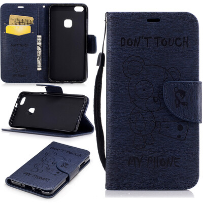 

Dark blue Bear Style Embossing Classic Flip Cover with Stand Function and Credit Card Slot for Huawei P10 Lite