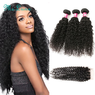 

8A Brazilian Virgin Hair With Closure 3 Bundles Brazilian Curly Hair With Closure Unprocessed Brazilian Curly Human Hair Weaves