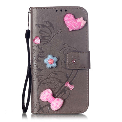 

Gray Flower Design PU Leather Flip Cover Wallet Card Holder Case for HTC 626